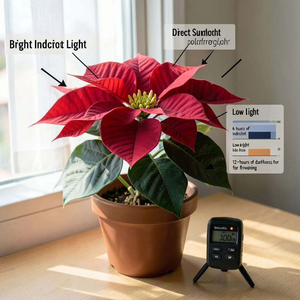 How Much Light Does a Poinsettia Plant Need: Bright Indirect Sunlight Secrets for Lush Growth